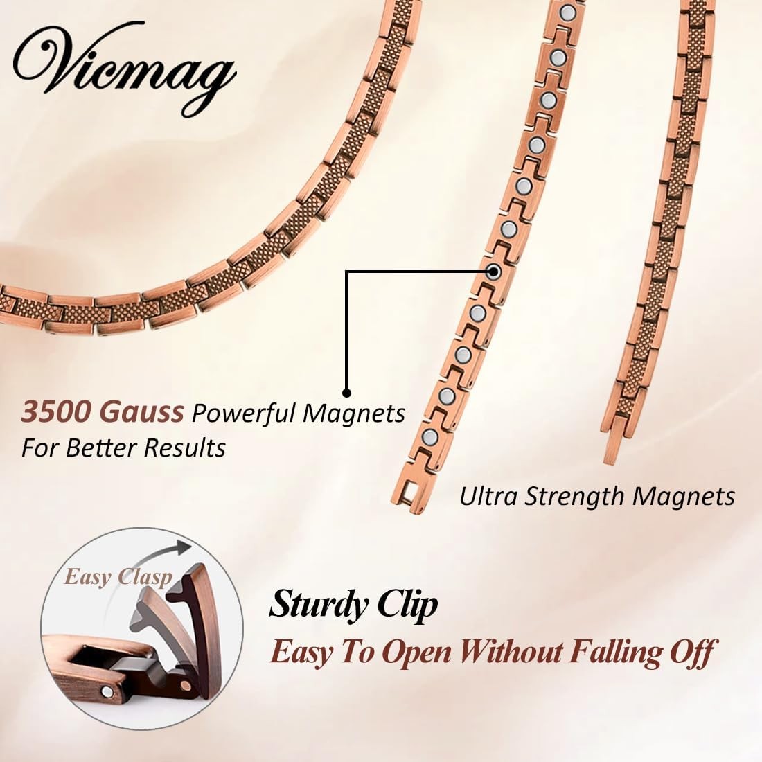Vicmag Copper Magnetic Necklace for Women Men – Ultra Strength Magnets-99.9% Sol