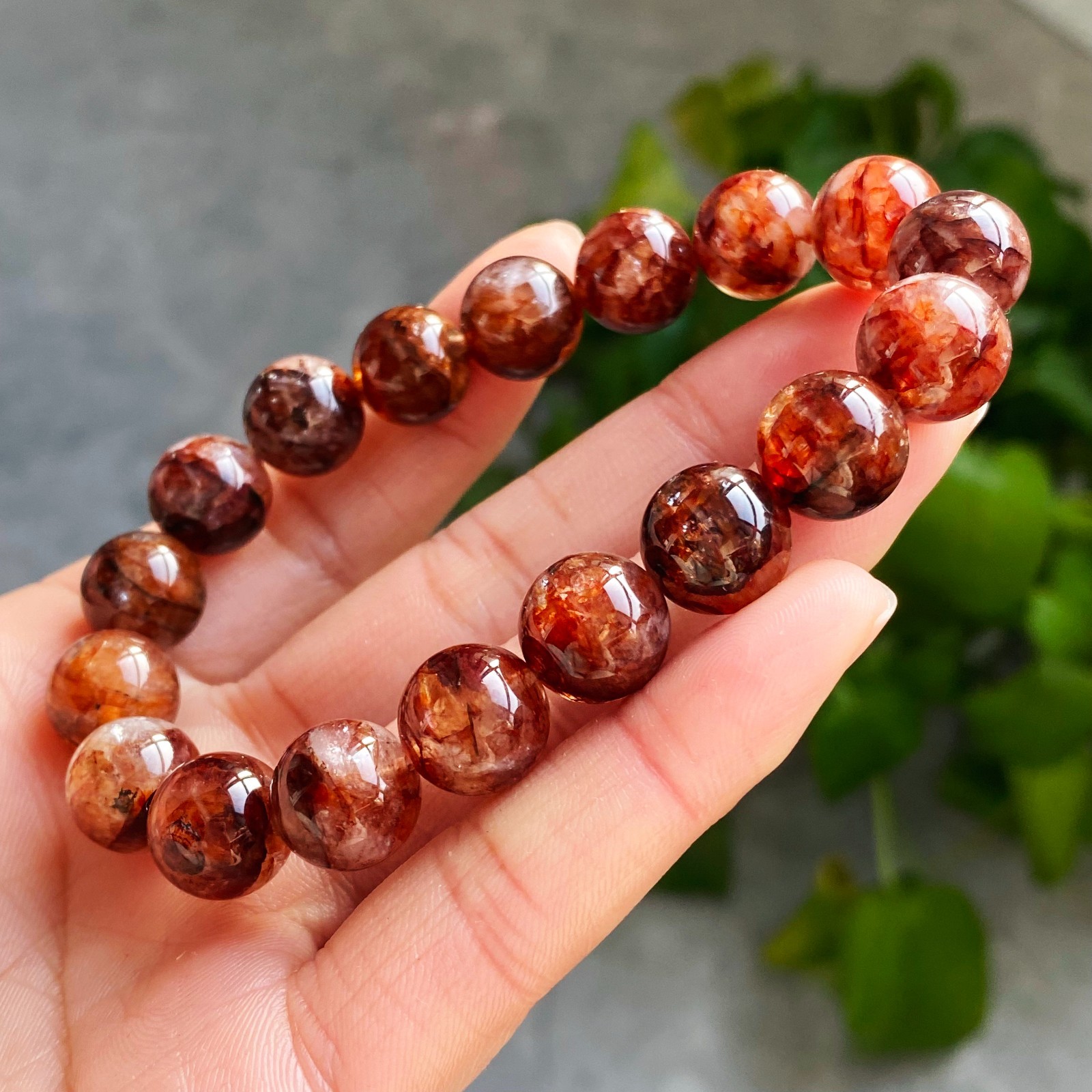 11.6mm Natural Red Multi-inclusions Phantom Quartz Crystal Beads Bracelet 2725