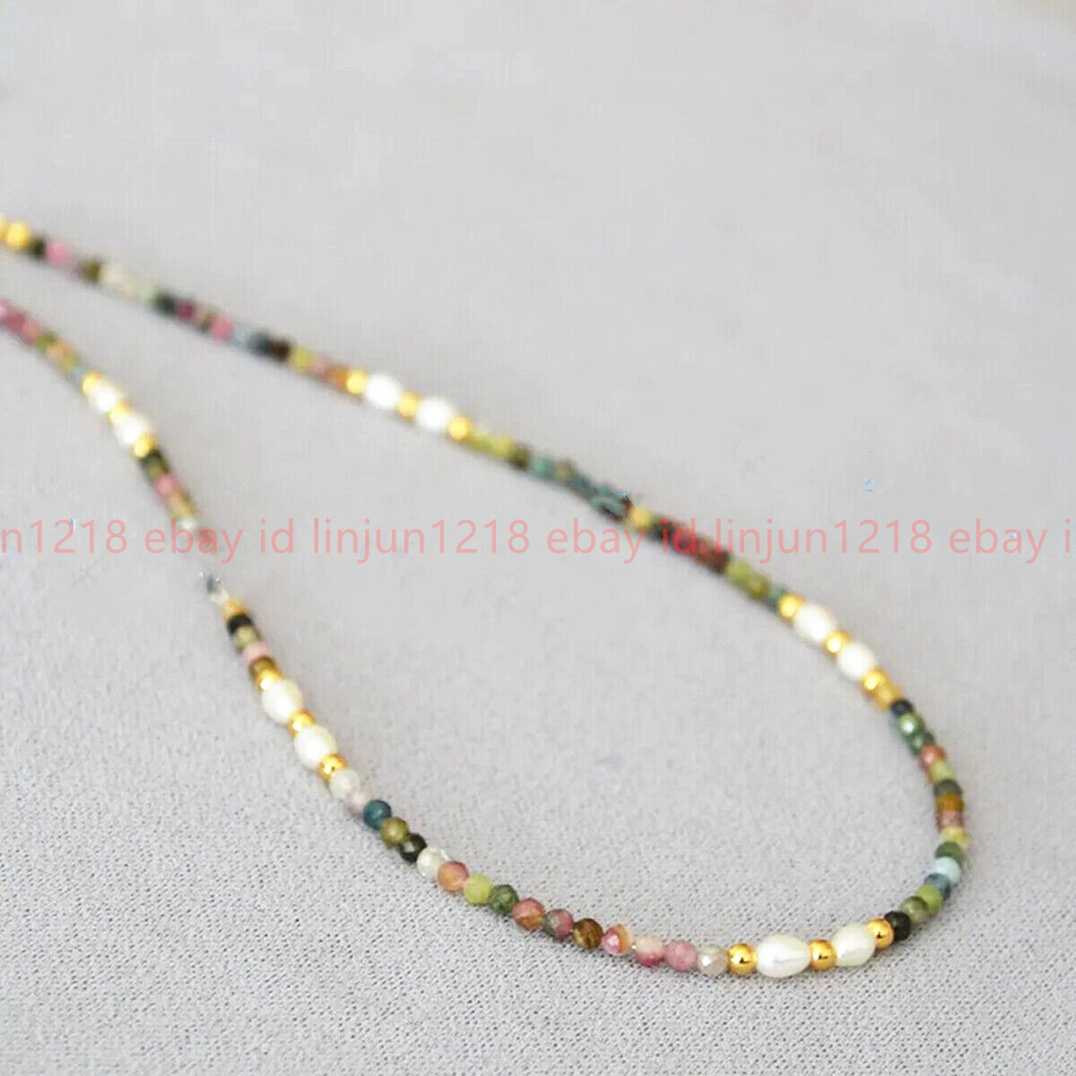 3mm Faceted Multicolor Tourmaline Round Gems Beads Natural White Pearl Necklace