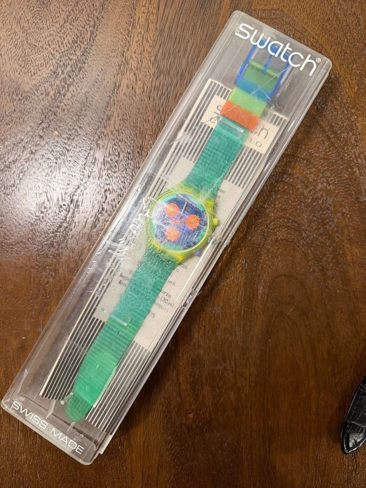 1991 Swatch Chrono Neo Wave SCJ100 Neon Blue Orange 37mm Box Papers READ