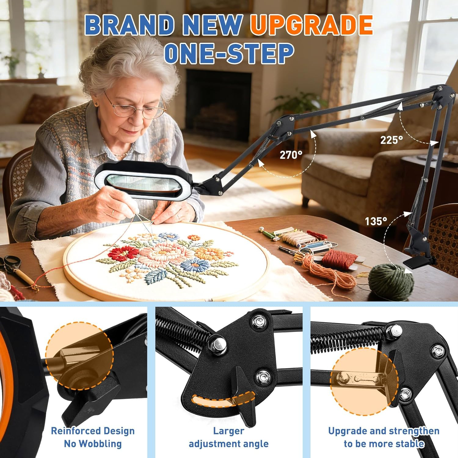 12X Square Magnifying Glass with Light and Clamp, Hands-Free Lighted Stand with