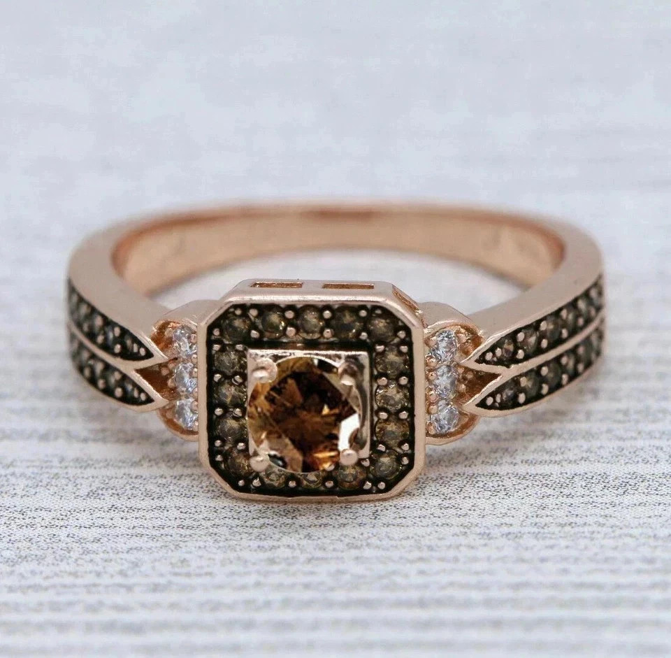 2.00Ct Round Cut Lab-Created Brown Diamond Engagement Ring 14K Rose Gold Plated