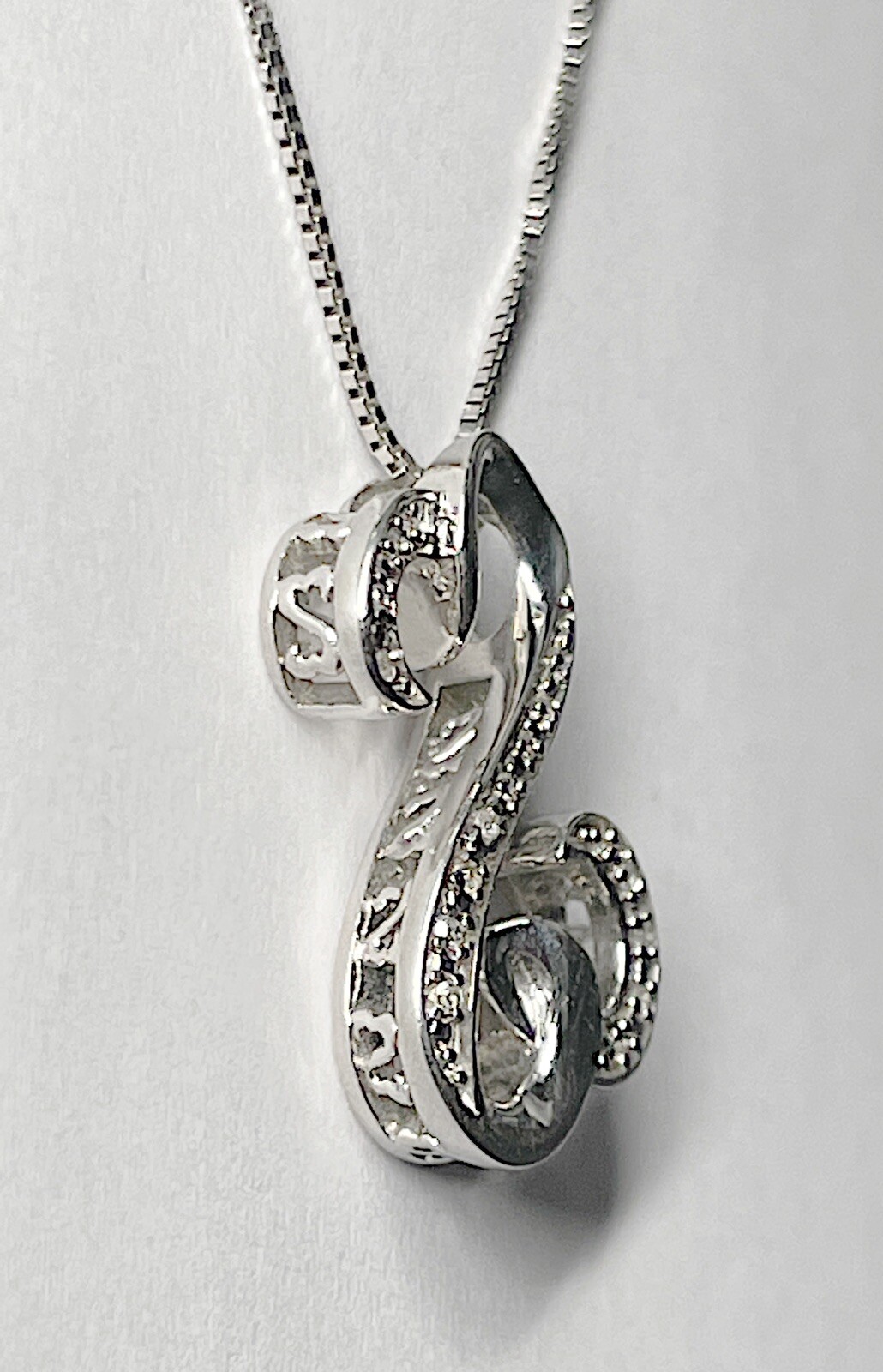 Jane Seymour Open Hearts White Diamond Curlique 925 S. Silver Necklace~MRP $229