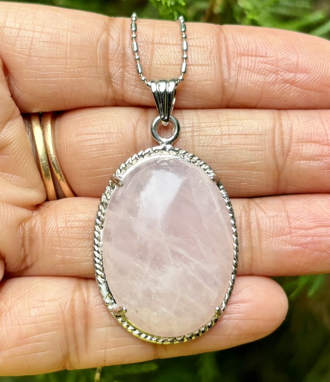 White Gold Filled Pink Rose Quartz Fashion Pendant Locket FREE ASSORTED CHAIN #1