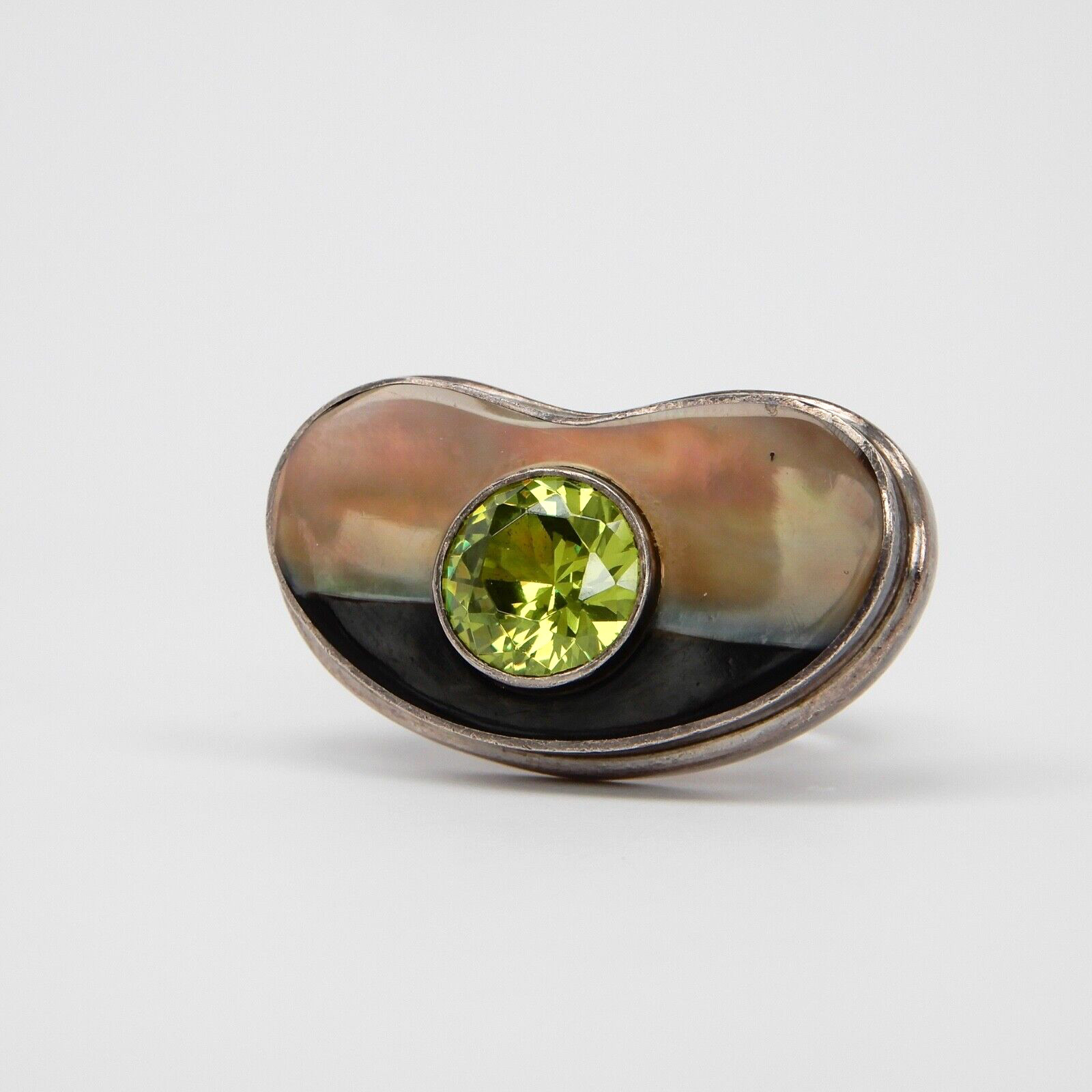 Sterling Silver Green Peridot Ring Size 5.5, 33mm x 19mm, 21g Large Door Knocker