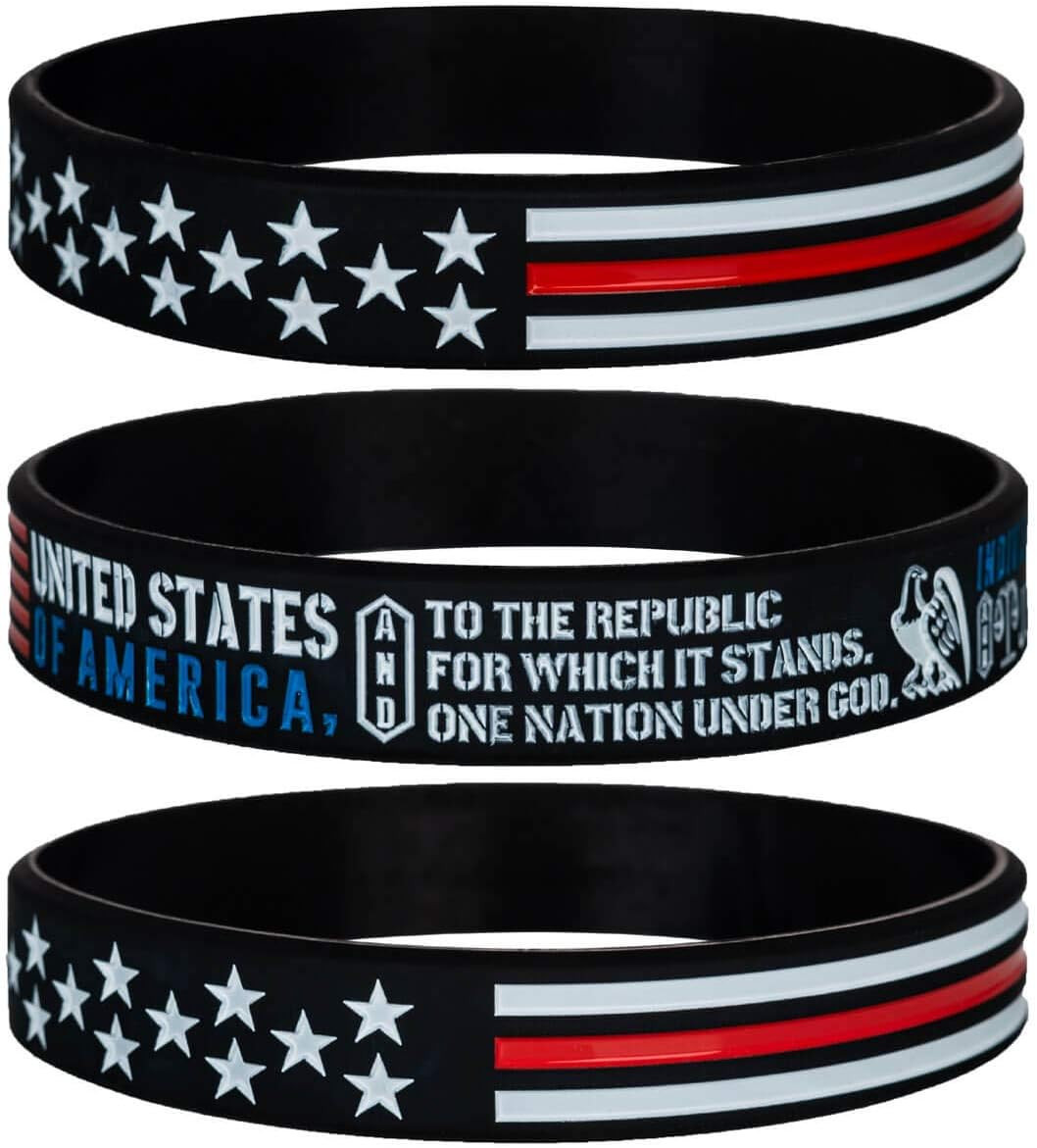Power of Faith Patriotic American Flag Silicone Bracelets Set with Patriot’S Pra