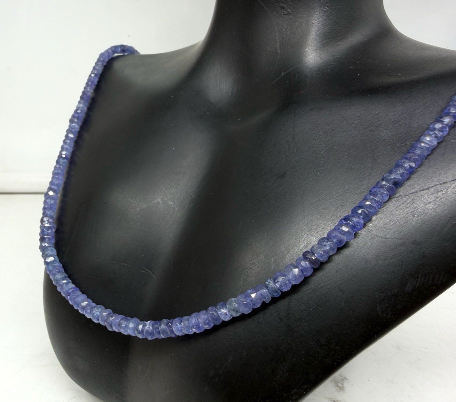 Tanzanite Necklace 20” 4-5mm Faceted Round Gemstone Beads Sterling Silver