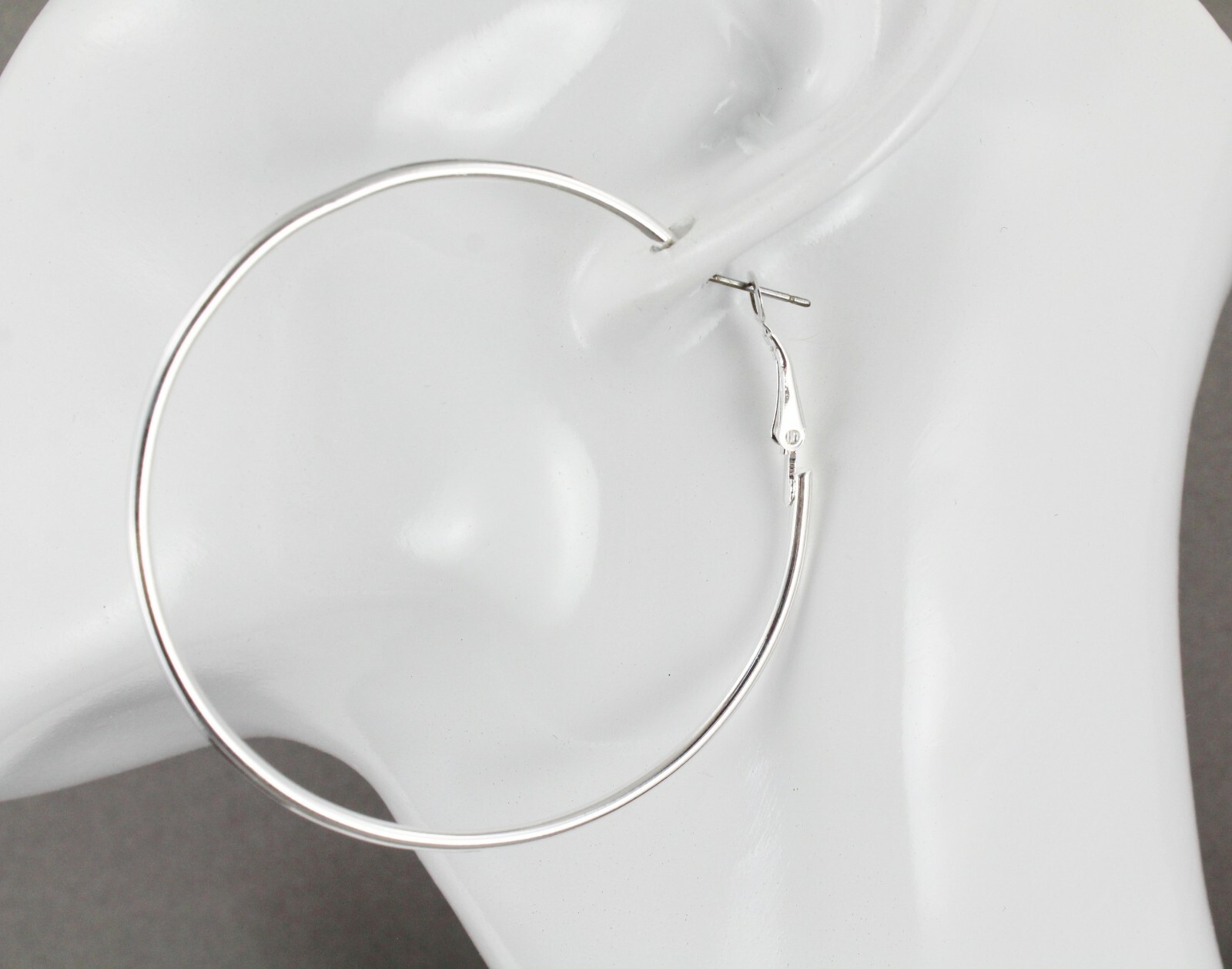 Silver hoop earrings thin skinny hoops 2.25″ wide 2mm wire leverback medium size