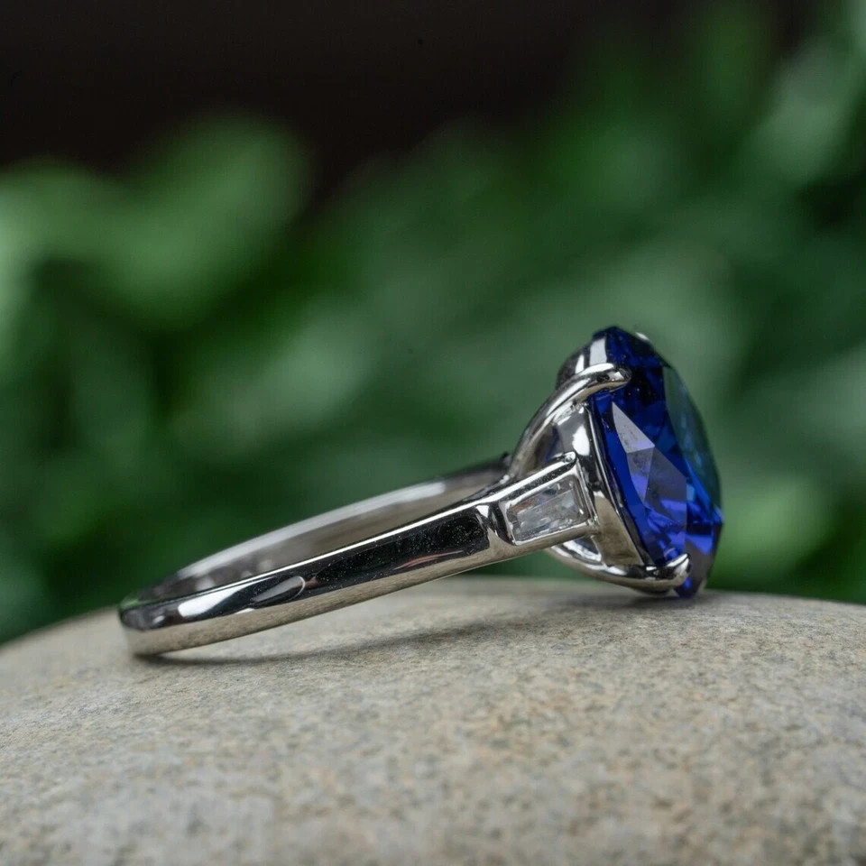 4.30 Ct Round Natural Sapphire & Diamond Wedding Ring 950 Platinum Size 6 7 8 9
