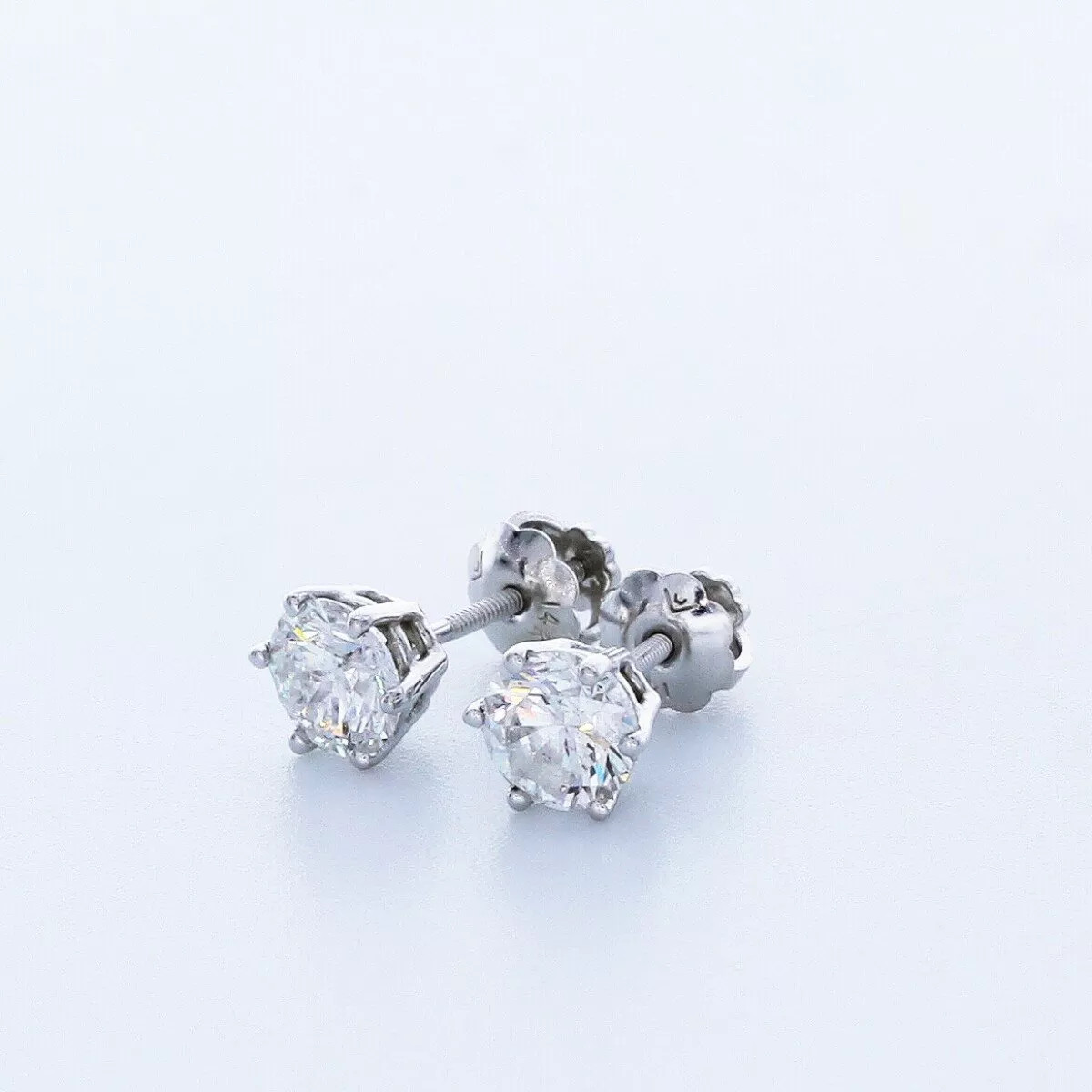 Stud Earrings Solid 14K White Gold Classic 1.03 CT Round Natural Diamond F SI1