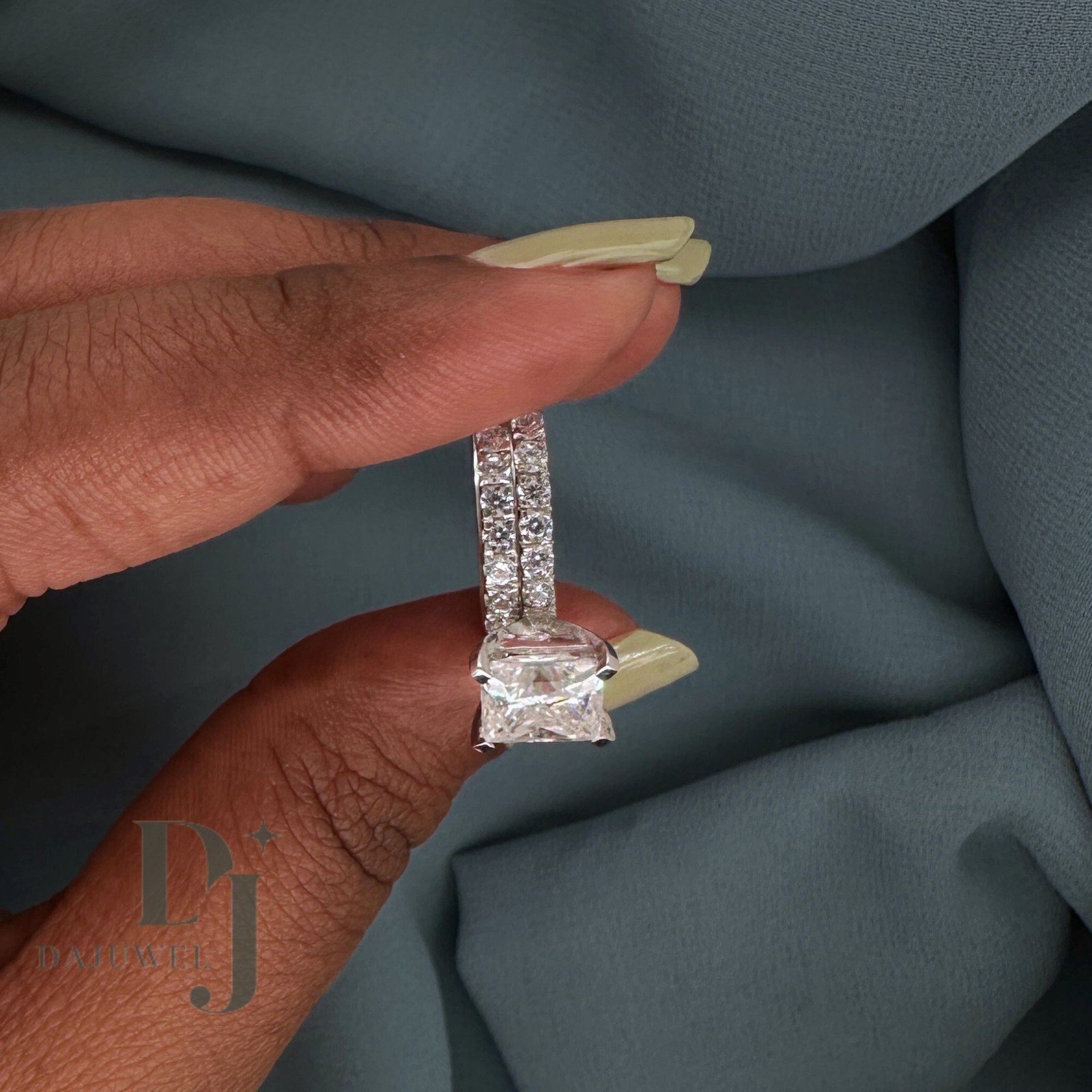 Moissanite Bridal Set Engagement Ring Princess Cut 3 Carat Solid 14K White Gold