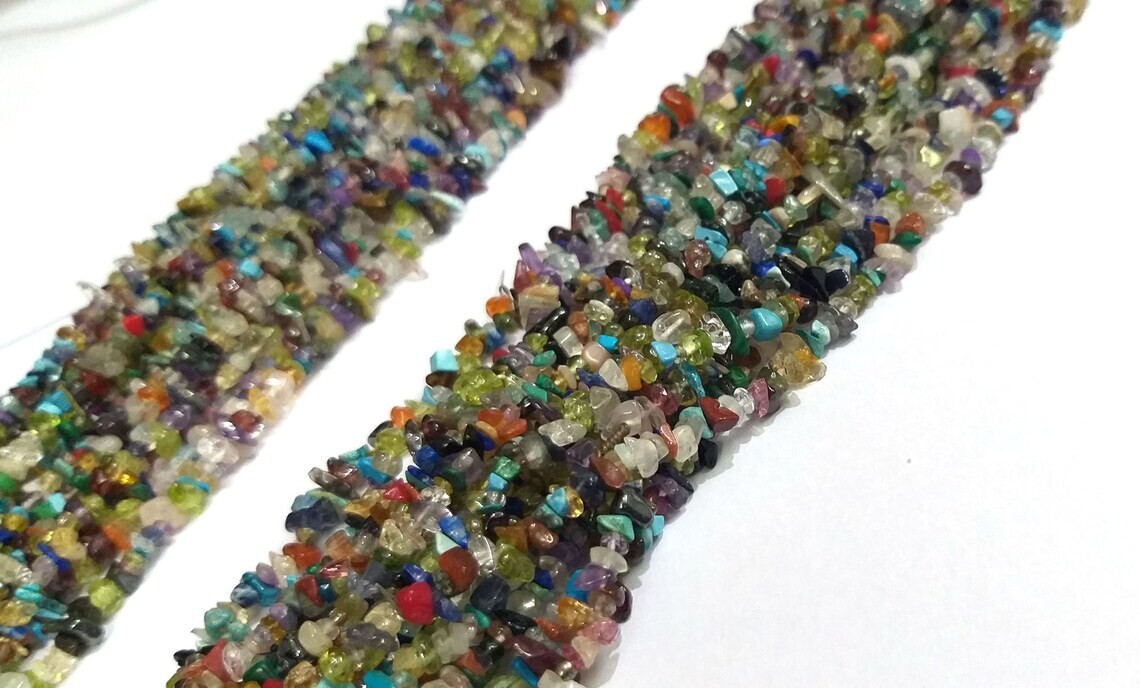 A+++ Nature Rainbow Multi Smooth Uncut Chips Gemstone Beads Strand 12” Jewelry