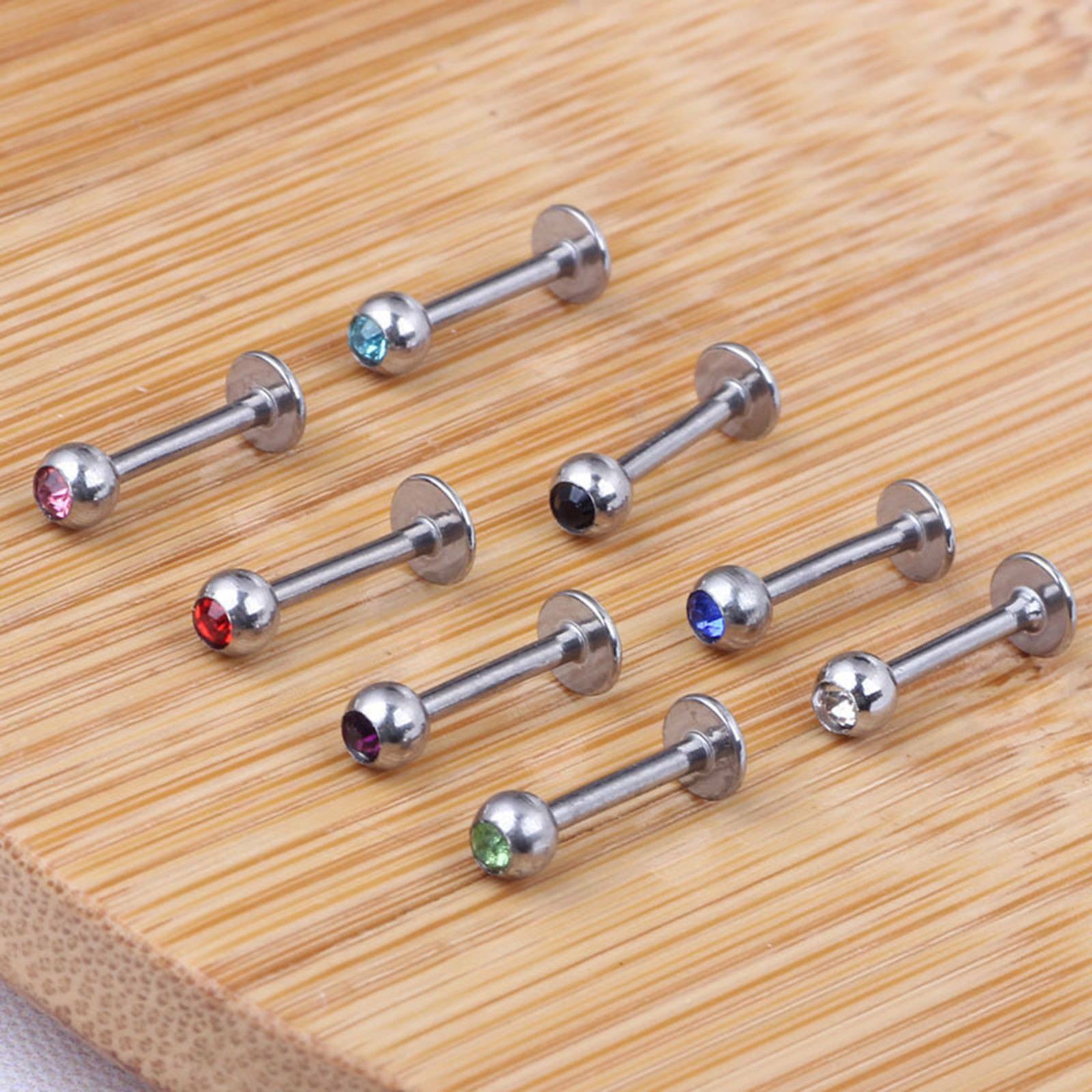 10PC 16G Crystal CZ Gem Labret Monroe Stud Lip Ring Helix Ear Cartilage Piercing