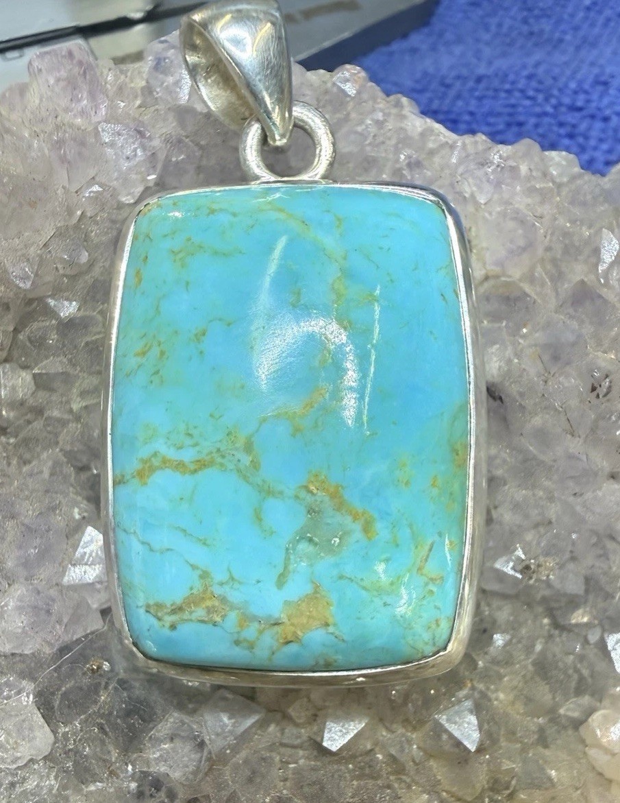 Beautiful Irani Natural Turquoise Pendant Handmade In 925 Sterling Silver