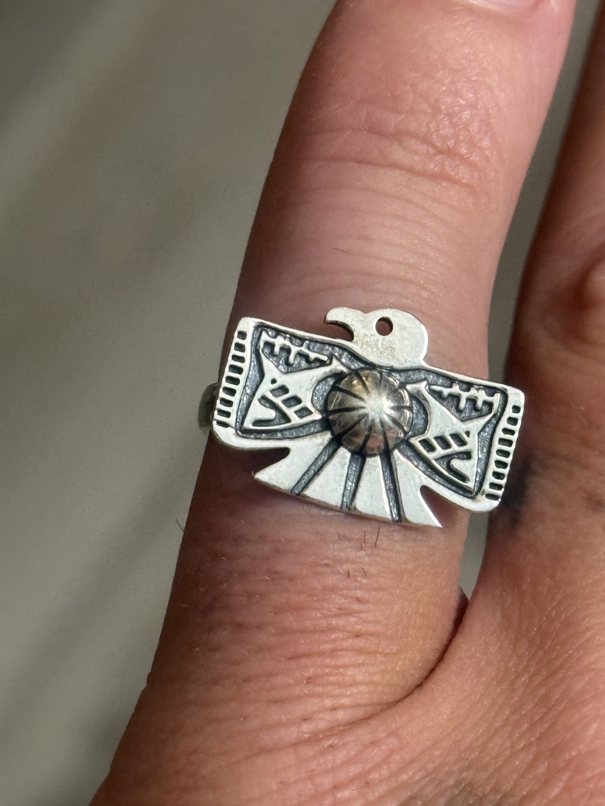 STERLING SILVER STAMPED THUNDERBIRD CONCHO SHOT BAND RING Sz 6,9,or 10 .925