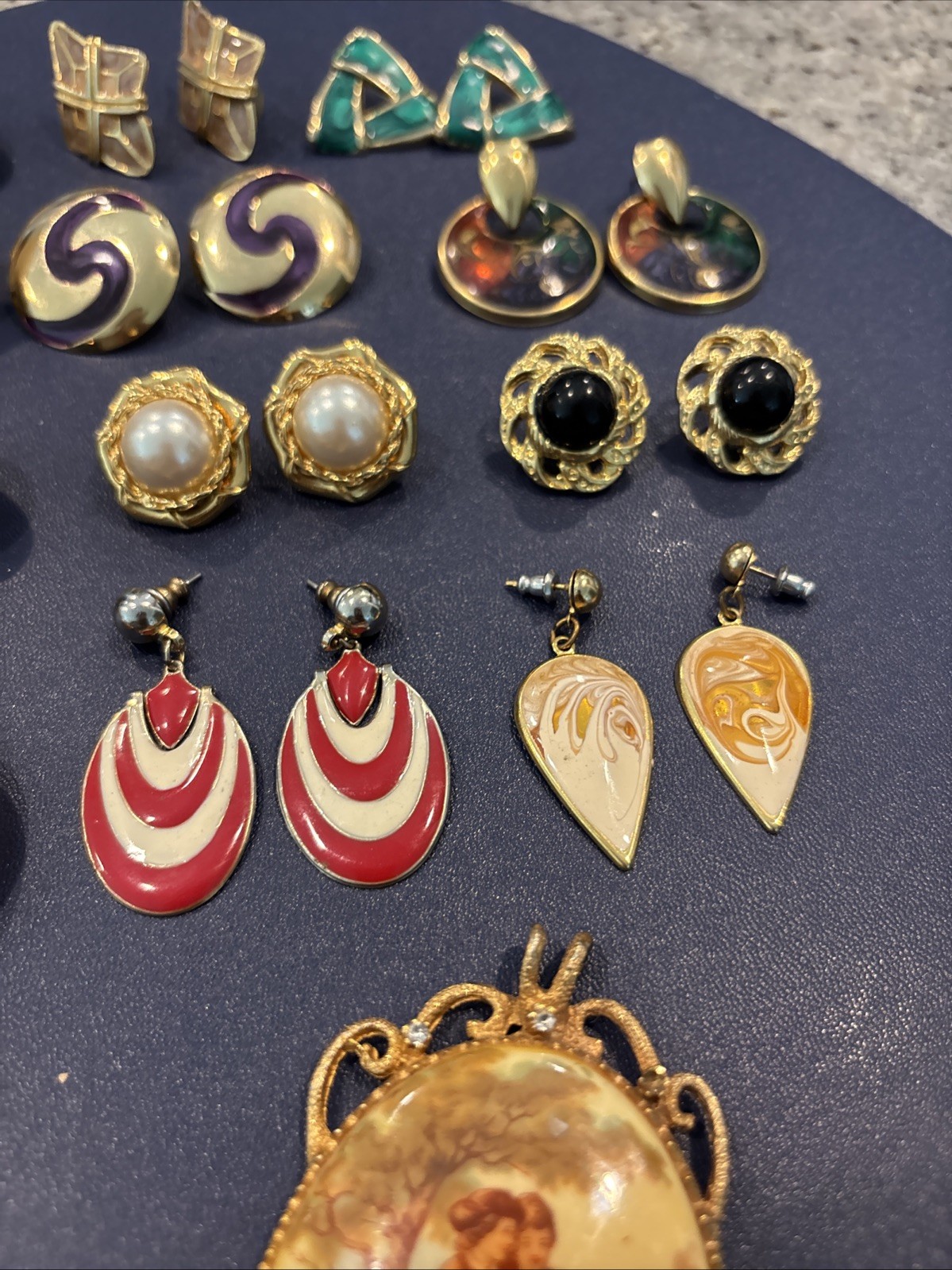 Lot of 18 Pairs of Vintage Pierced Earrings Variation Of Colors And Shapes.