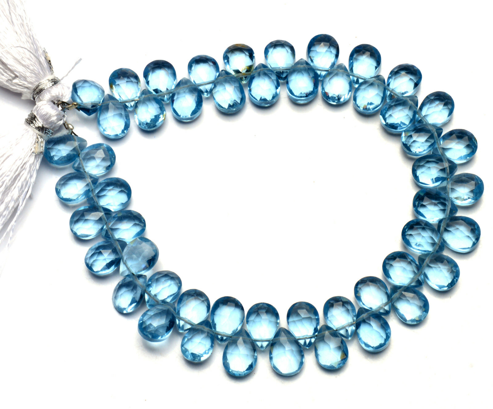 Teal Aquamarine Color Quartz 7x5mm Approx. Size Faceted Pear Briolette Beads 7″