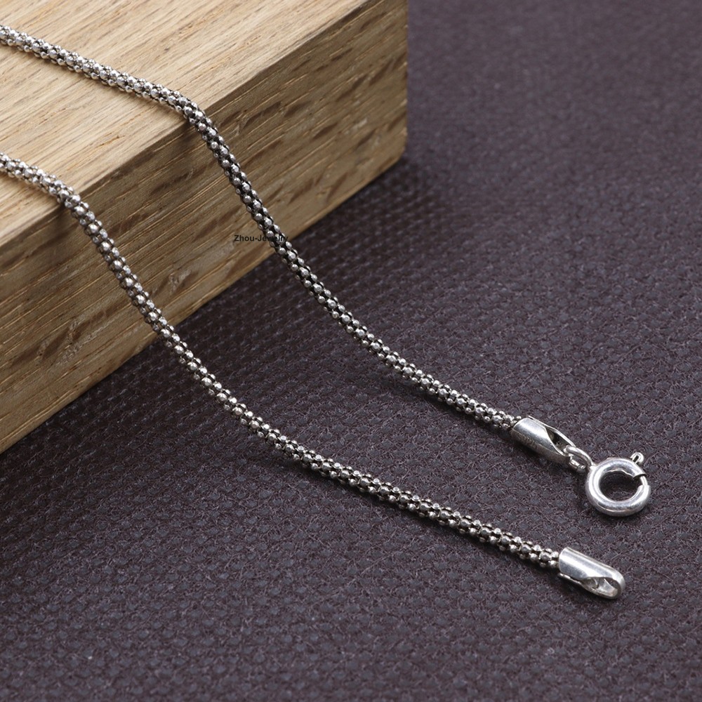 Women’s Necklace Real 925 Sterling Silver 1.8mm Popcorn Link Chain 17.7inch