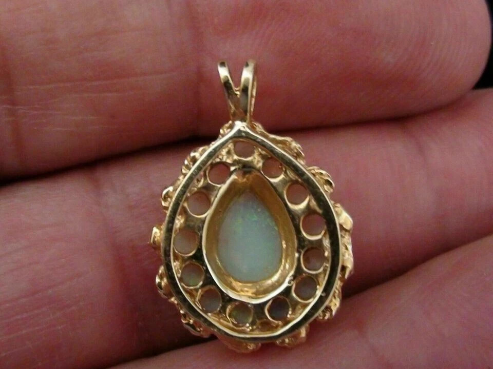 2Ct Pear Cut Fire Opal Tear Vintage Pendant 14K Yellow Gold Over 18″ Free Chain