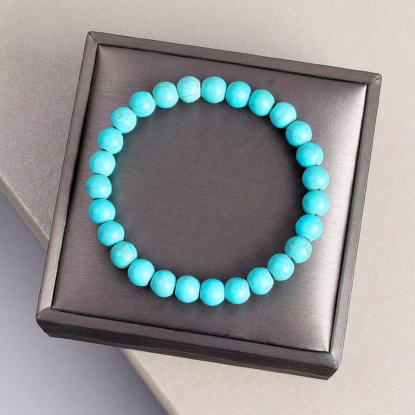 8mm Men women’s Natural Turquoise stone Beads 19.5cm Bracelet Sleep, Calm, Love