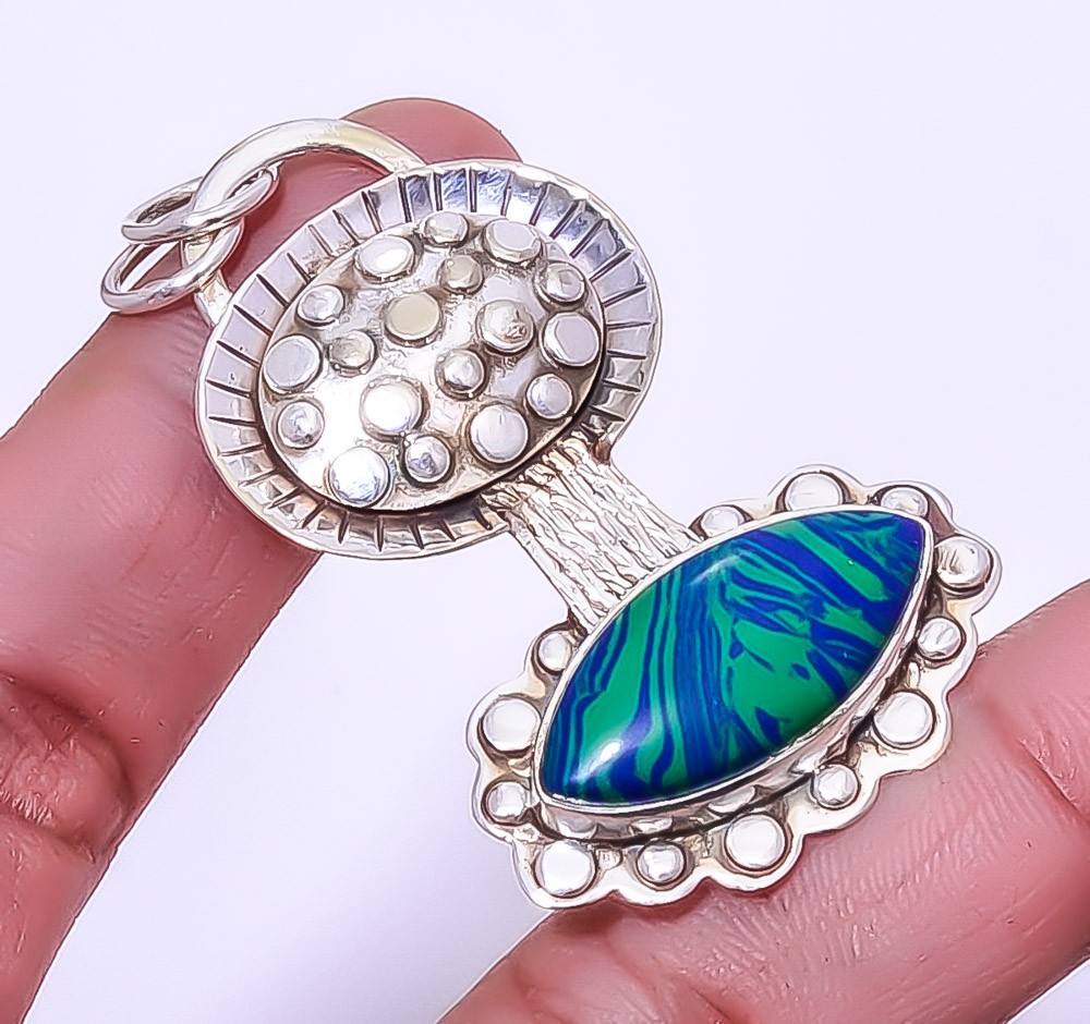 Azurite Malachite 925 Sterling Silver Designer Pendant 2.15″ A330