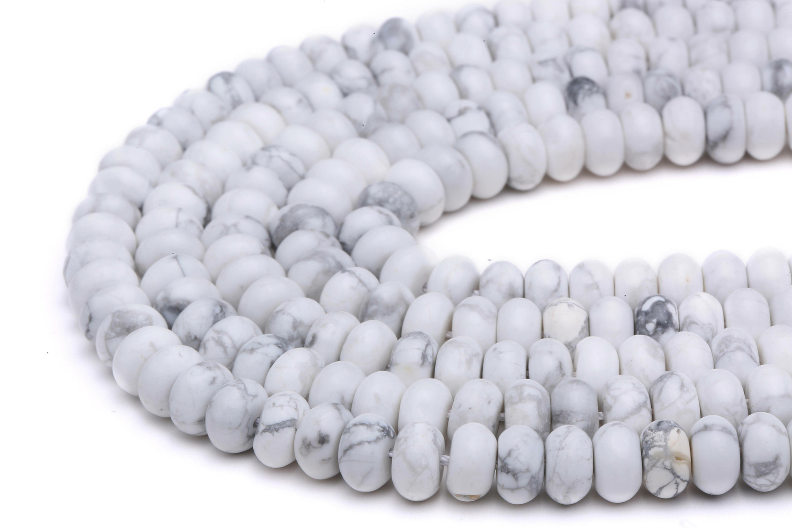 White Howlite Smooth Rondelle Beads 5x8mm 6x10mm Approx 15.5″ Strand