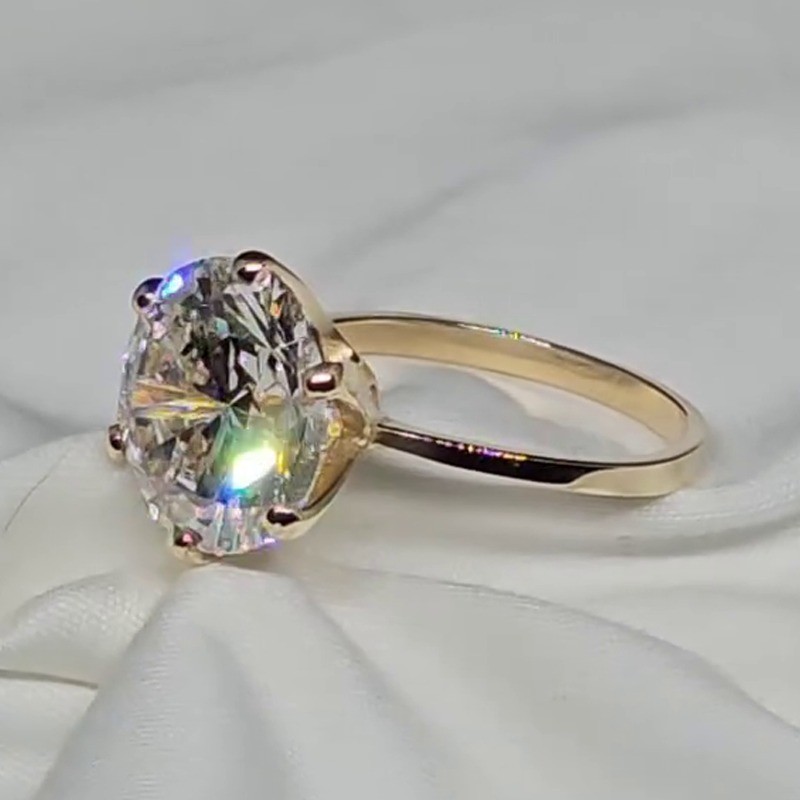 5.0 CT Round Cut Moissanite Solitaire Engagement Ring In 14K Yellow Gold Plated