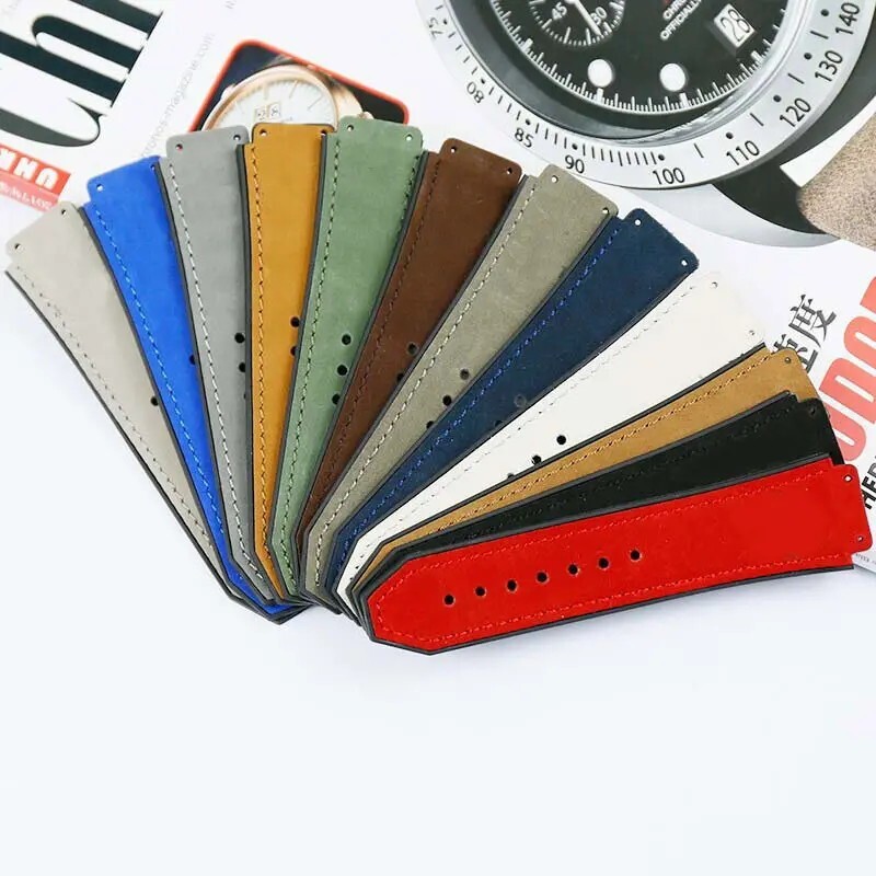 Leather Watch Strap for Hublot Big Bang 19-25mm Blue Black Grey Green Beige