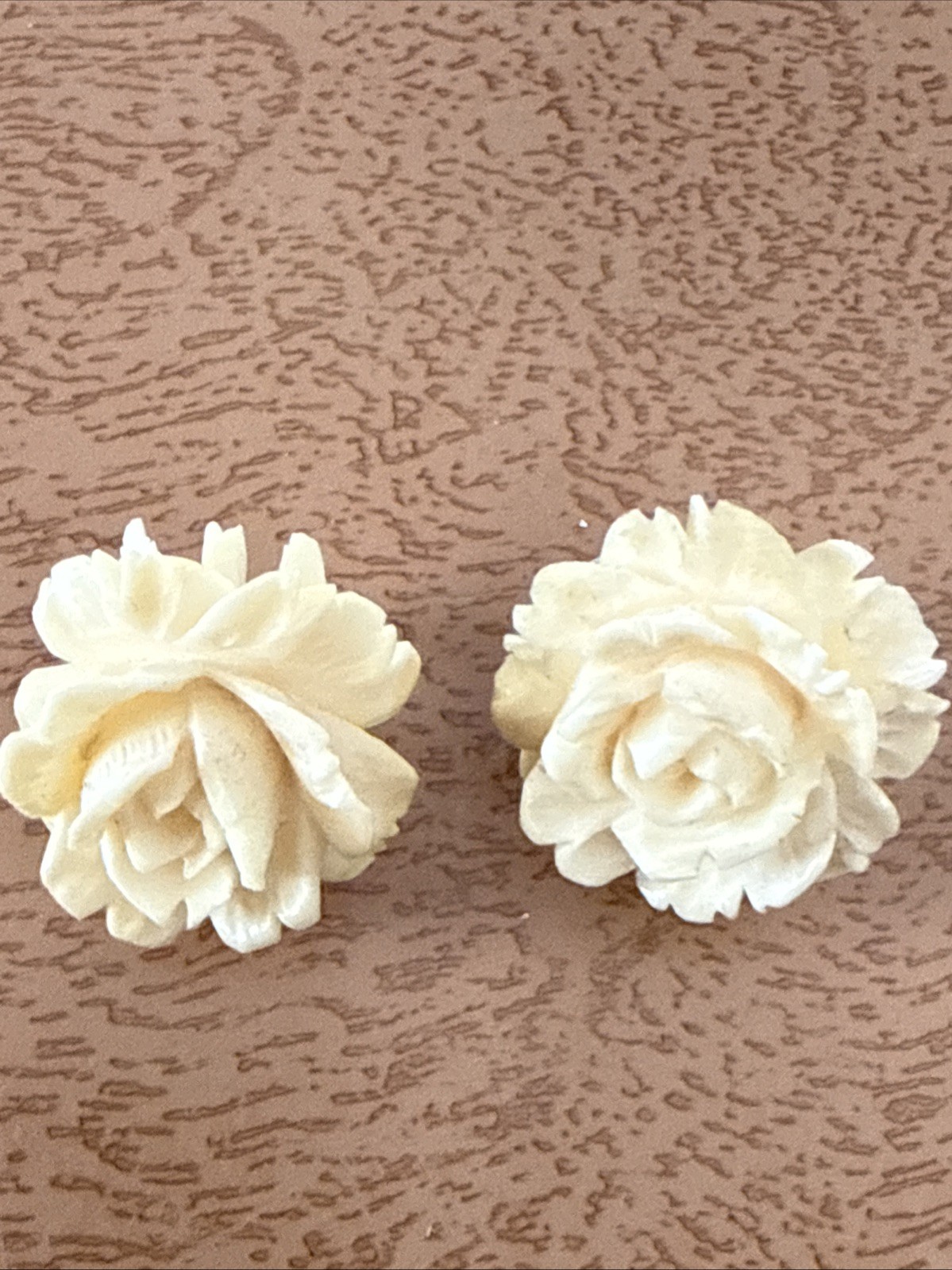White Cream Rose Celluloid Earrings Vintage