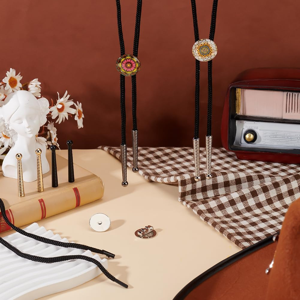 Bolo Tie Findings Cowboy Tie Bolo Tie Tips End Caps Kit Including Nylon Cords,