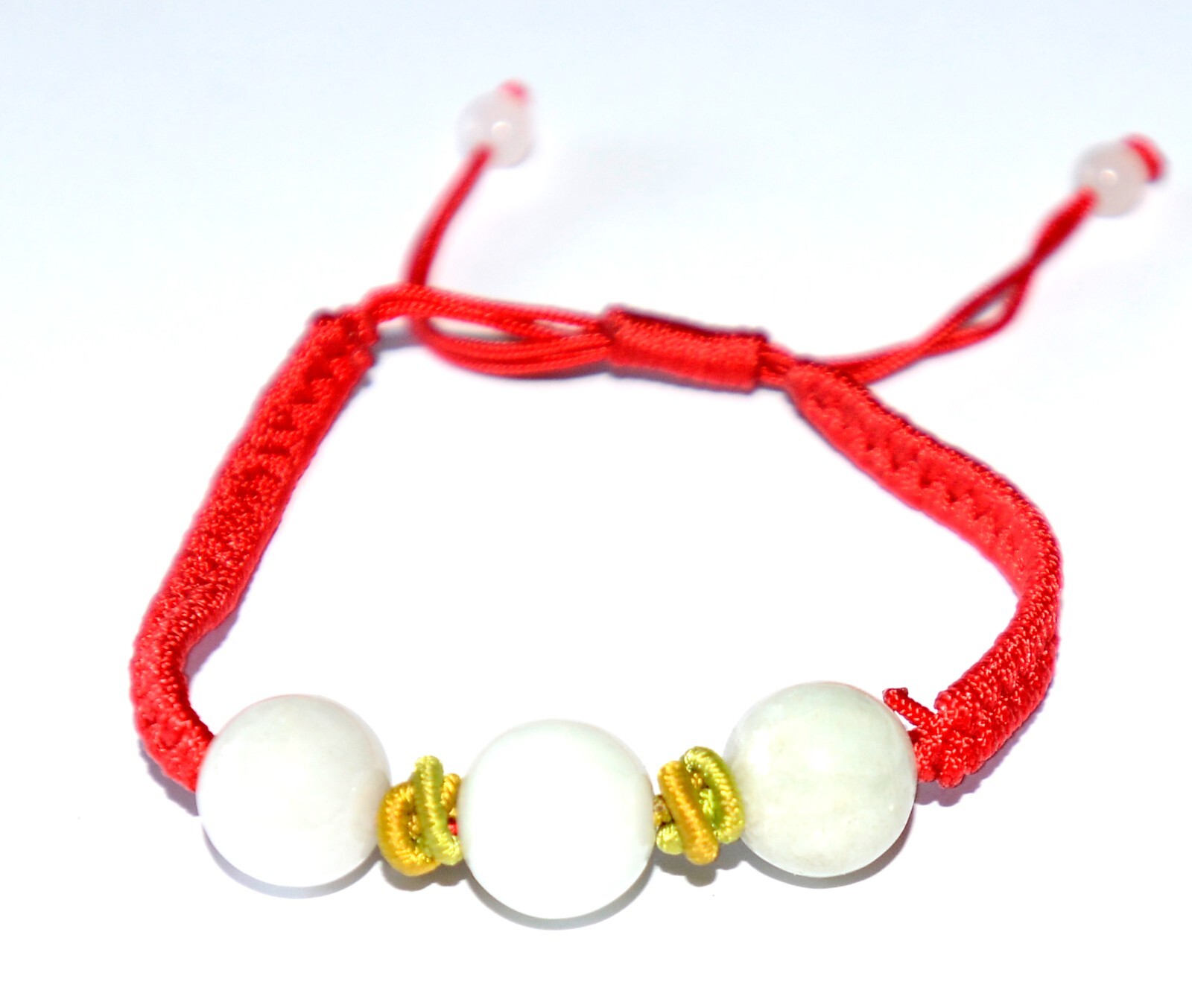 Macrame Friendship Adjustable Red Cord Feng Shui 3 Jade Beads Charm Bracelet