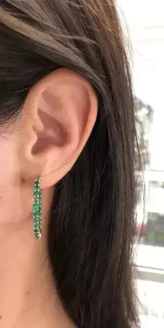 3Ct Round Cut Lab Created Green Emerald Hoop Earrings In 14K Yellow Gold Plated