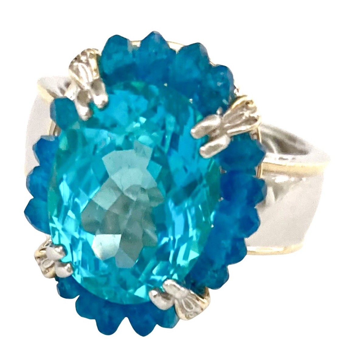 GEMS EN VOGUE Sterling Silver Gold Plated PARAIBA COLOR TOPAZ~NEON APATITE Ring