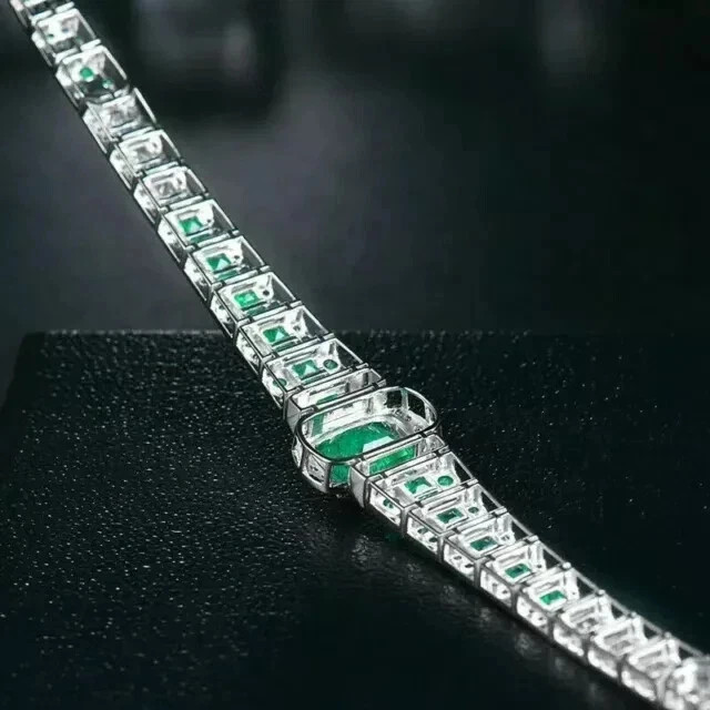 925 Sterling Silver Princess Cut Lab Created Green Emerald Men’s Tennis Bracelet
