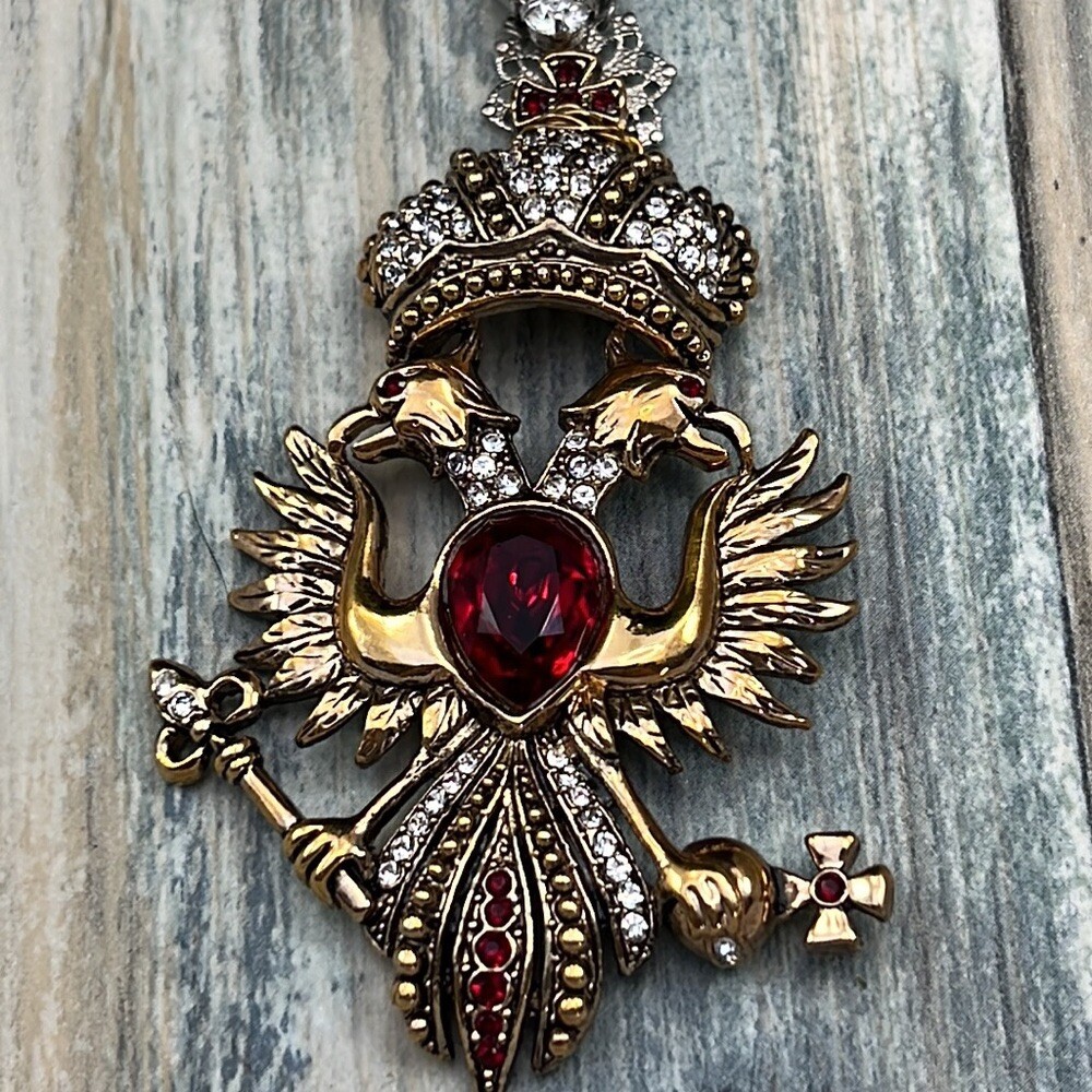 Adorned Crown Artisan Assemblage red eagle crest rhinestone necklace