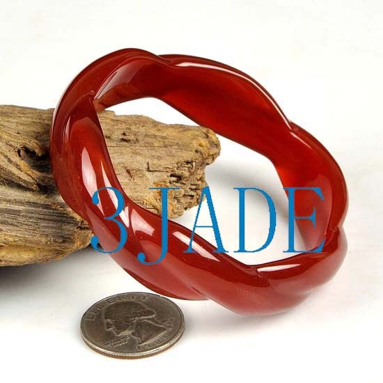 61mm Hand Carved Carnelian / Red Agate Twist Bangle Bracelet
