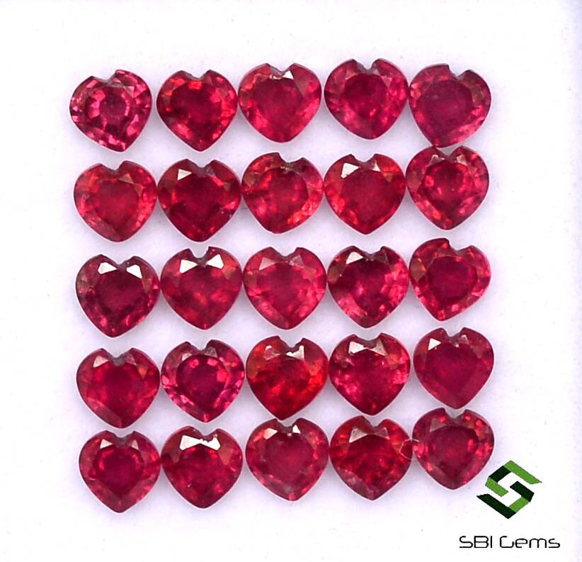 8.86 CTS Natural Ruby Heart Shape Cut 4×4 mm Lot 25 Pcs Calibrated Loose Gems GF