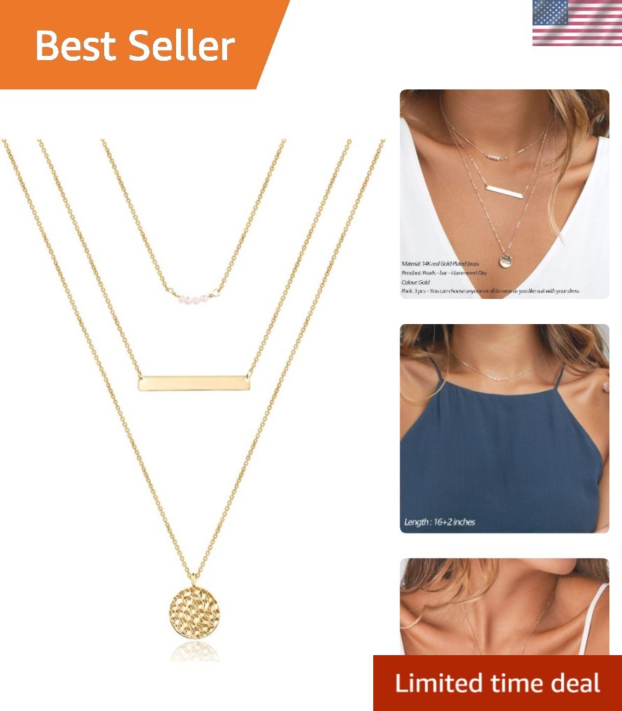 Handmade Dainty Layered Choker Necklace Set – Simulated Pearl & Y Pendant