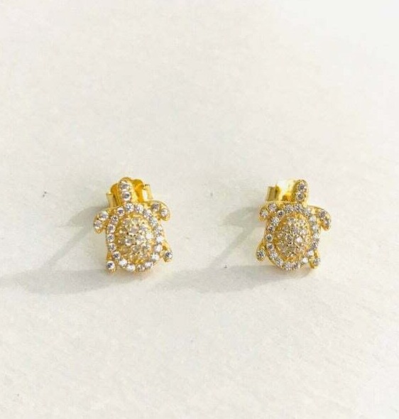14k Gold Plated over 925 sterling silver Sea Turtle 11m x 9mm Earrings – ESE30
