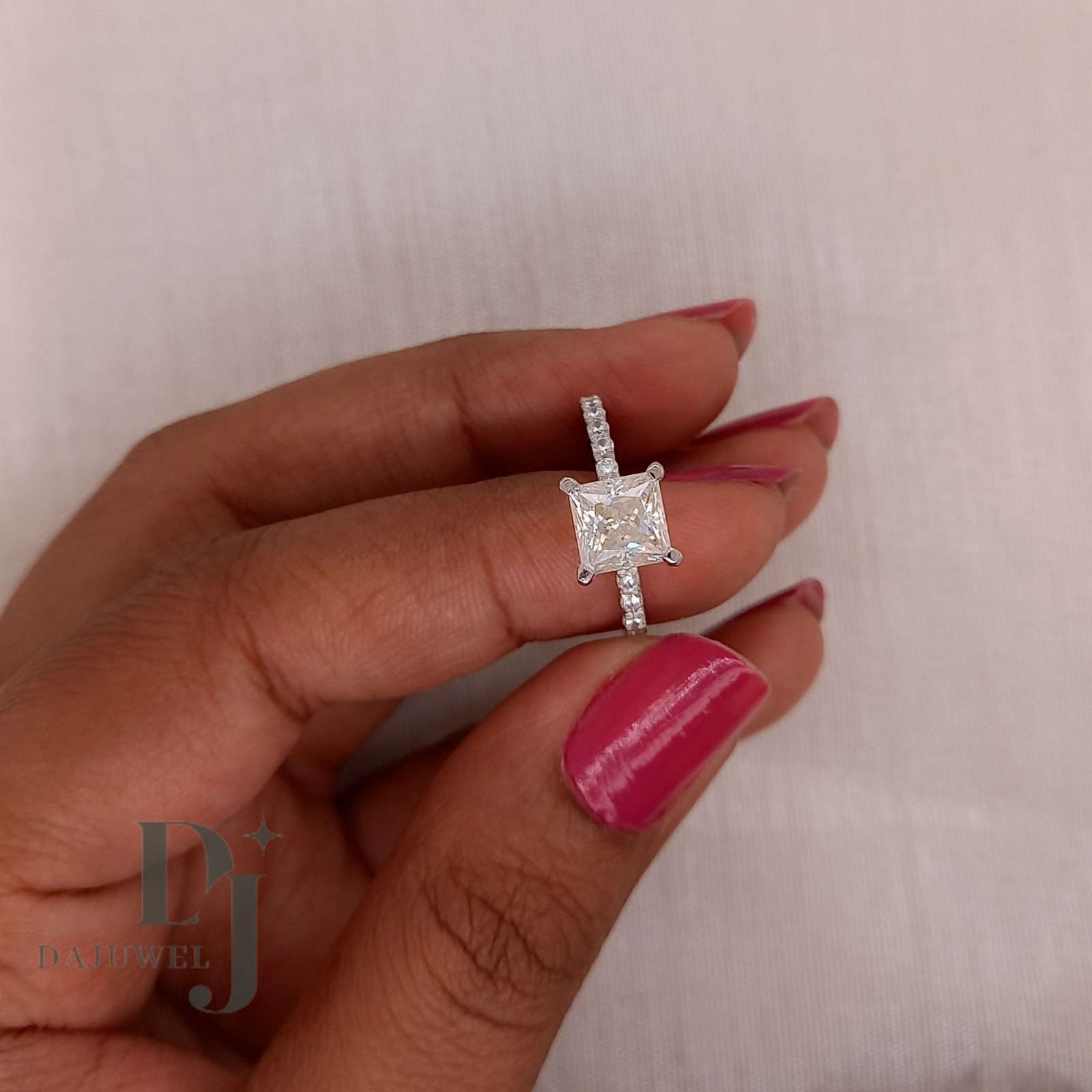 Solid 14k White Gold Moissanite Solitaire Engagement Ring Princess Cut 1.50 CT