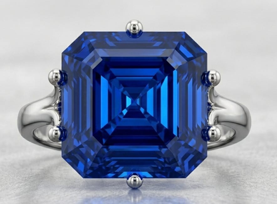 5.00 Ct Certified Asscher Shape Blue Natural Diamond Ring VVS1 White Gold Finish