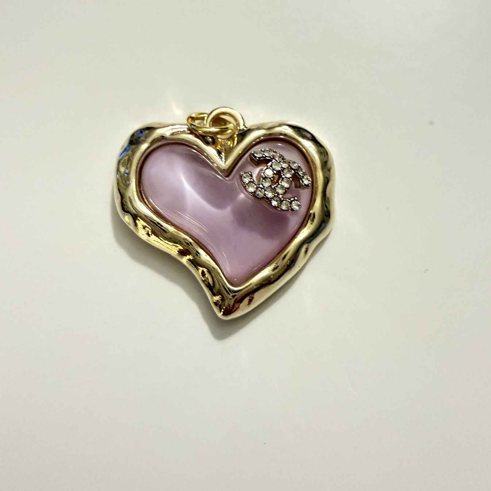 Designer Zipper Pull Charm Gold Tone & Lavender Heart Pendant