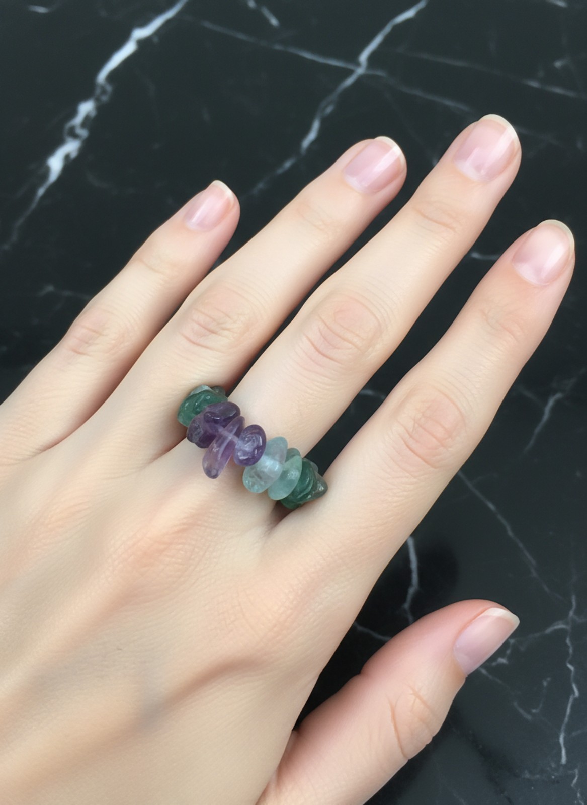 Mix Gemstone Beaded Ring Handmade Adjustable Elastic Jewelry Ring Gift
