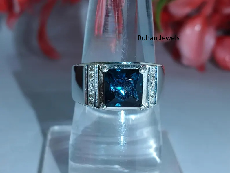 Natural London Blue Topaz ring 925 Sterling Silver Men’s Blue Topaz Ring