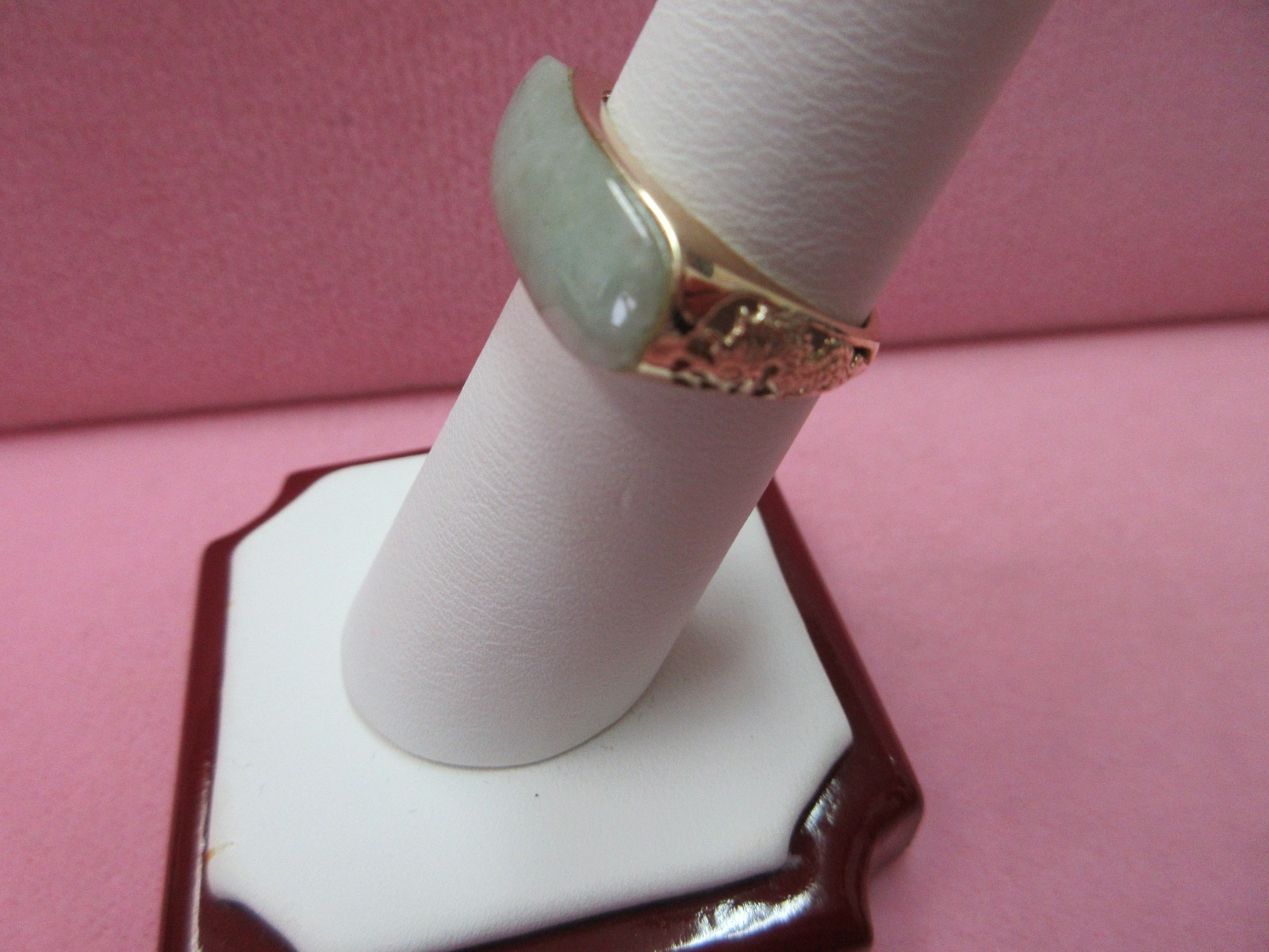 Sanuk 14k Y. Gold Dragon Band Green Jadeite Jade Saddle Ring Size 6.5- 2.91 G