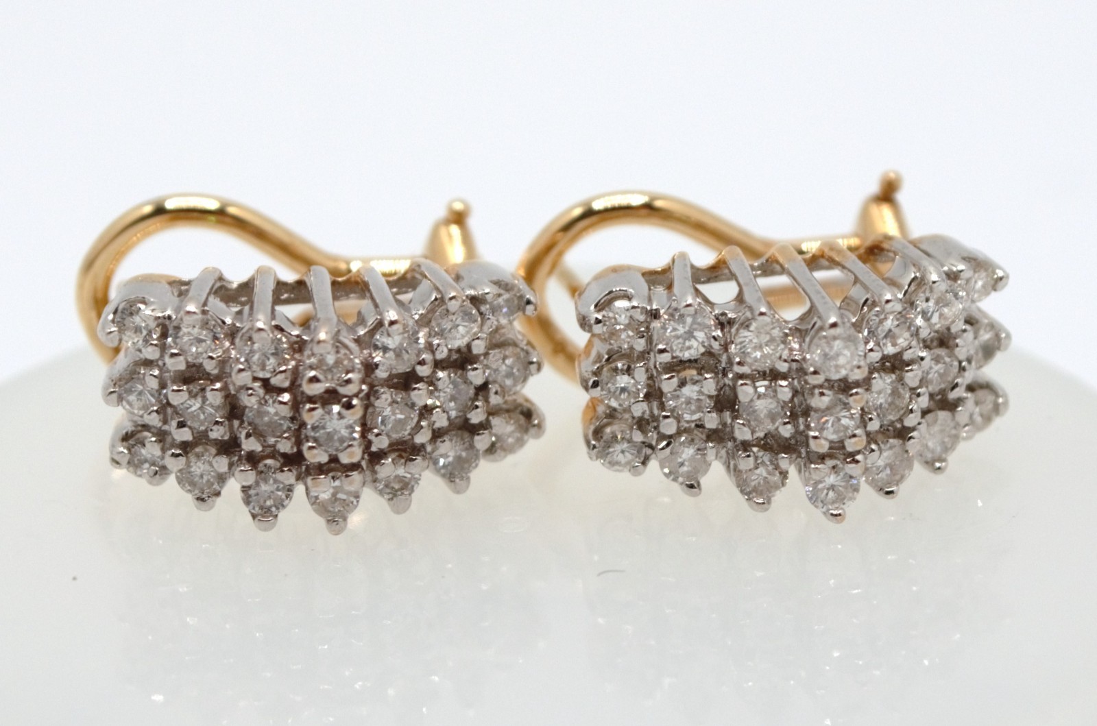 14K Yellow & White Gold Diamond 3D Cluster Huggie Hoop Earrings 6.69 Grams