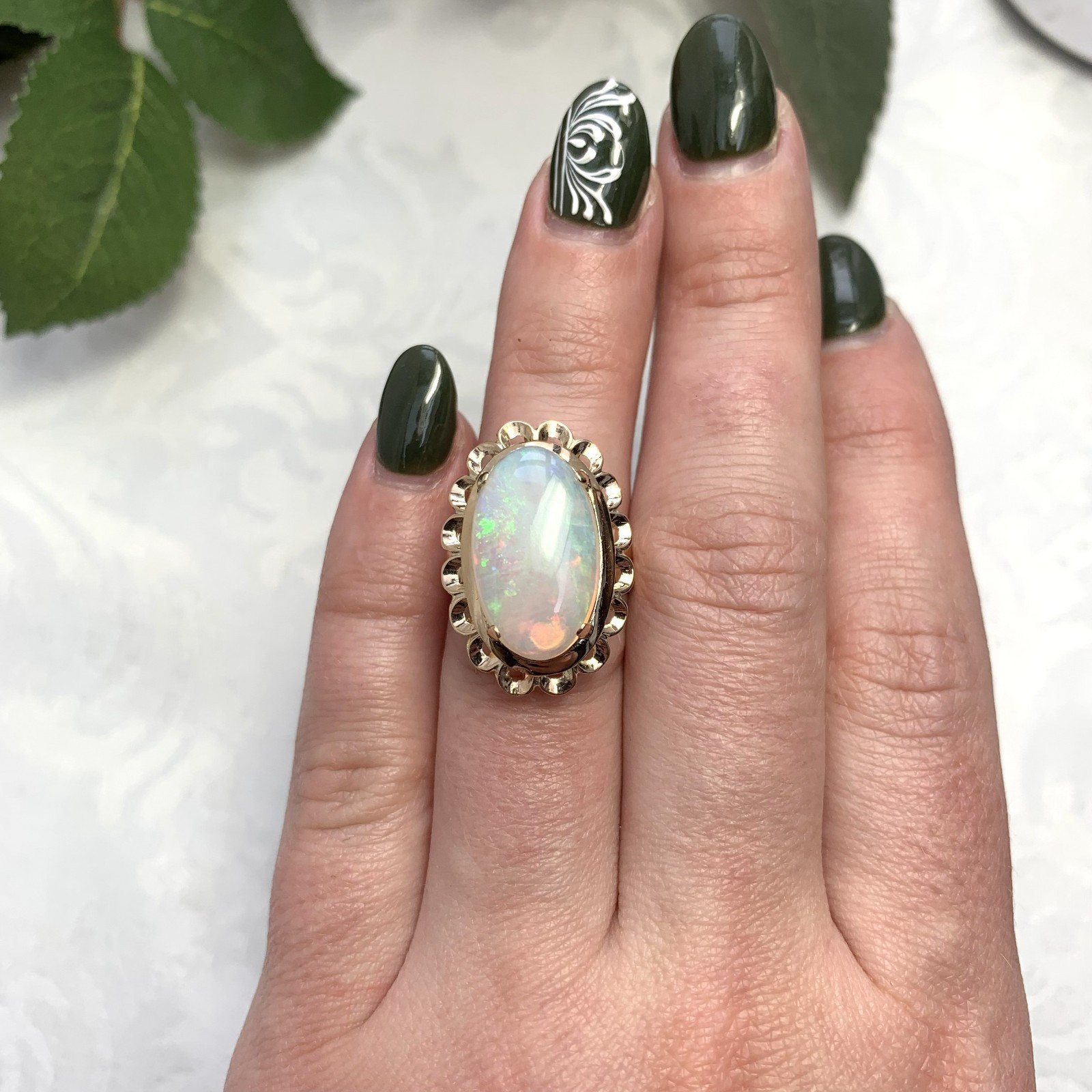 12k Yellow Gold 4.82 Carat Genuine Natural Australian Opal Ring 5.75 (#J7490)
