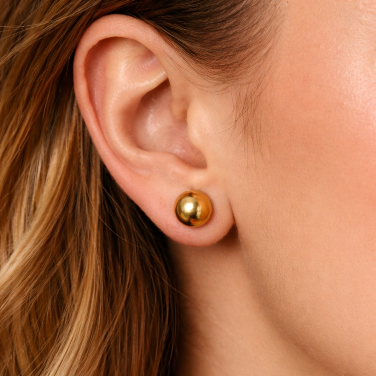 Real 1/200 14K Yellow Gold Oro Ball Stud Earrings Women Ladies Men 8mm