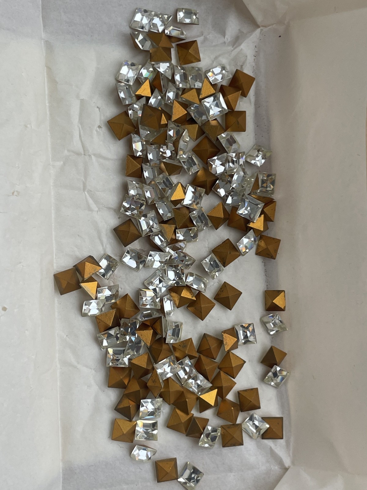 (1 Gross=144) NEW Vintage SWAROVSKI 6mm Crystal Square Faceted Gold Foiled