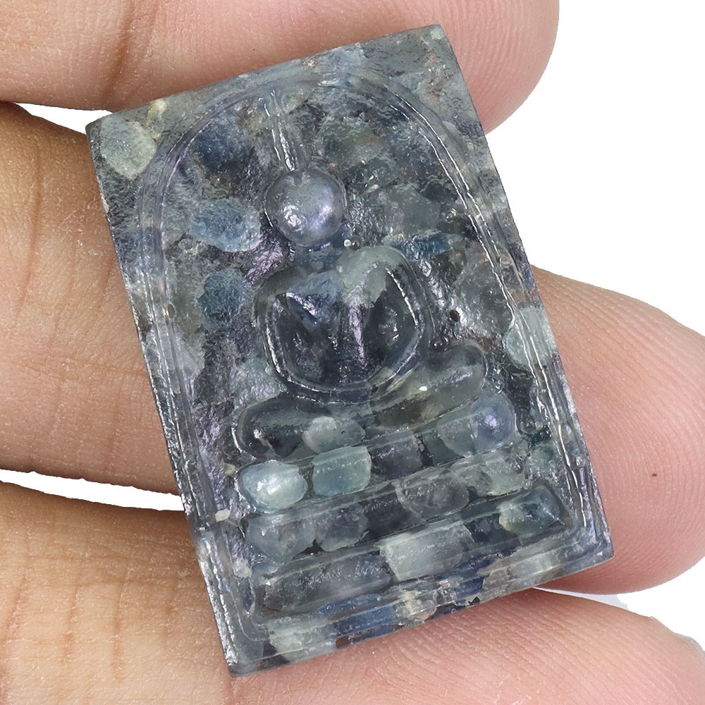 Handmade Gautama Buddha Thai Figure Statue Natural Blue Green Sapphire 40.55ct